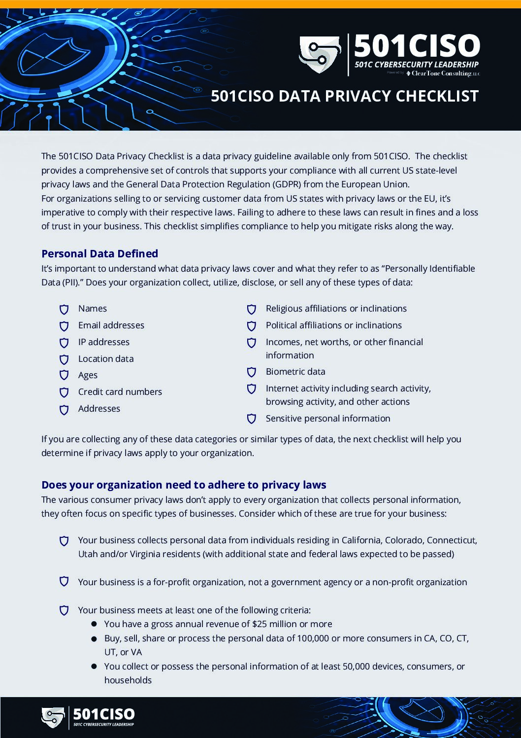 You are currently viewing 501CISO DATA PRIVACY CHECKLIST
